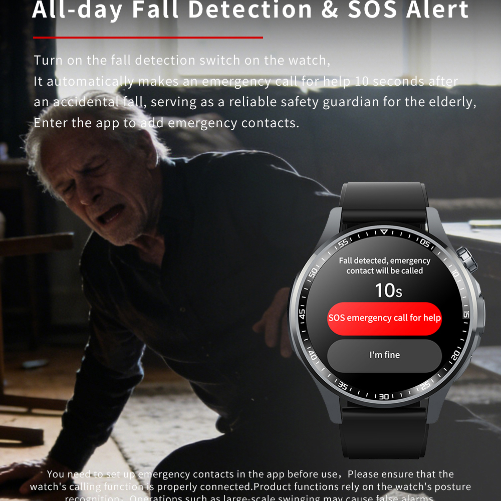 SOS Alert Heart Rate Fitness S - Fall Detection Watch recension och pris